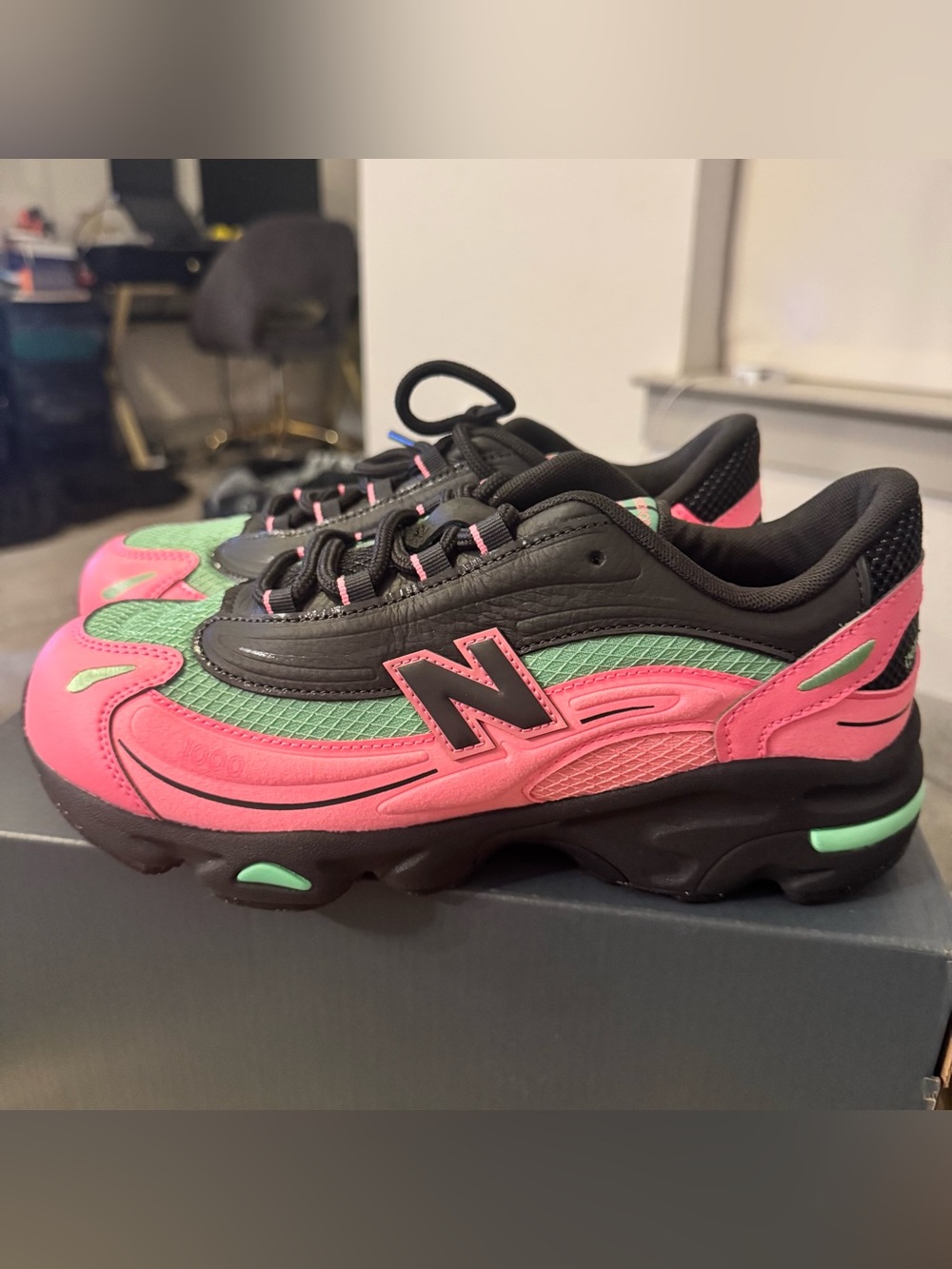 New Balance 1000 Black, Pink & Green Watermelon Athletic Sneaker Size 7Y / 8.5W